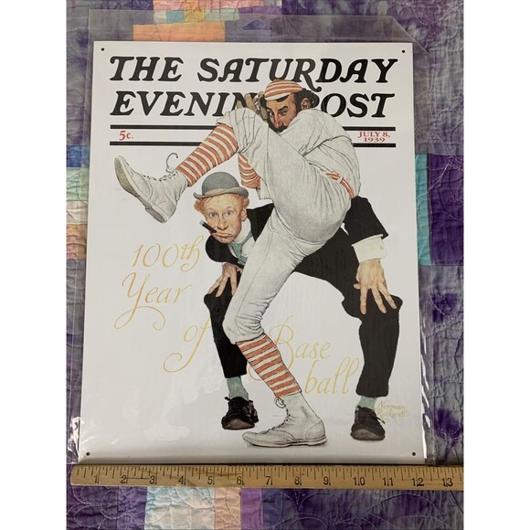 The Saturday Evening Post Norman Rockwell Metal 12.5x16 Sign Decor Bar Man Cave - Picture 2 of 3